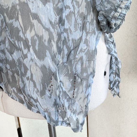 CHAN LUU Blue & Gray Sheer Viscose Blouse + Beaded Embellishments | Size M - Picture 7 of 14